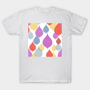 Sixties teardrop shape geometric purple, red, blue yellow, Linen textured heart T-Shirt